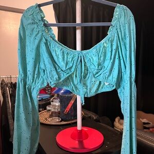 Green Front Tie Cropped Long sleeve